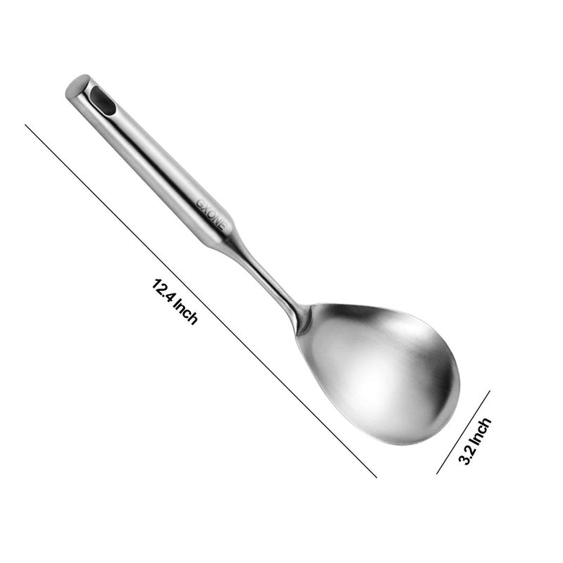 GXONE Skimmer Slotted Spoon,304 Stainless Steel Slotted Spoon, Handle Mesh Food Strainer Stainless Steel Colander with Hollow Handle Heat Resistant Cooking Tool,Silver/15.1Inch - Image 2